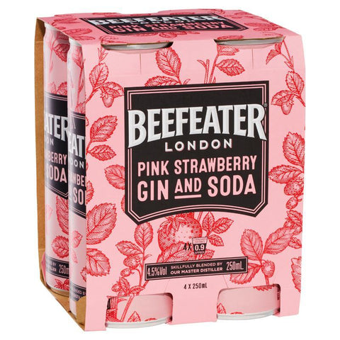 Beefeater Pink Strawberry & Soda 4.5% 4 x250ml CanS
